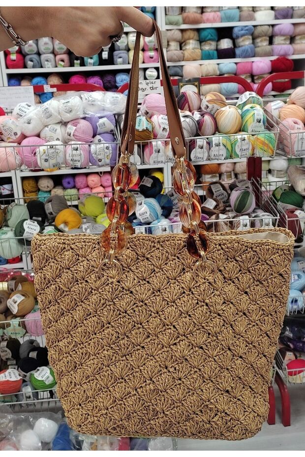 Hand-knitted bag from paper rope