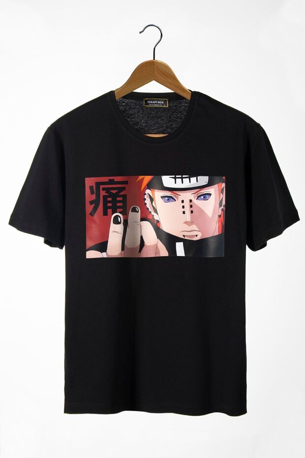 Unisex Black Front Anime Printed Oversize Cotton T-shirt