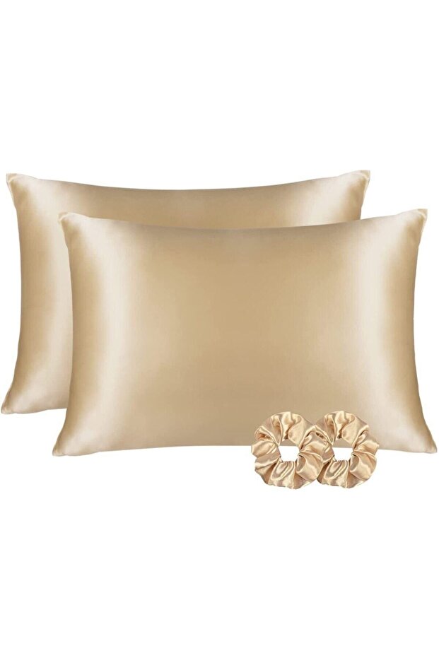 Silk Satin 50x70 Cm Pillow Case 2 Pieces Buckle Curly Hair Beige 2 Pieces