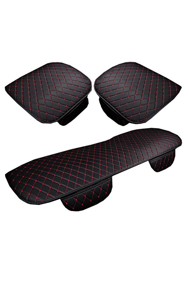 Car Seat Protector Leather Cushion Set Compatible with Ford Cargo Black Red