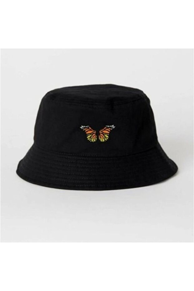Butterfly Patterned Black Fishing Bucket Hat