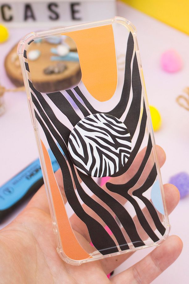 Iphone 11 Darbe Emici Zebra Art Desenli Telefon Kılıfı Ve Zebra Desenli Popsocket Kombini - 3