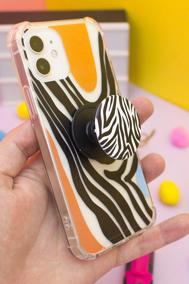 Iphone 11 Darbe Emici Zebra Art Desenli Telefon Kılıfı Ve Zebra Desenli Popsocket Kombini - 4