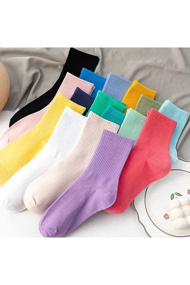 Düz Renkler Cotton Kolej Çorap 8 Çift - 1
