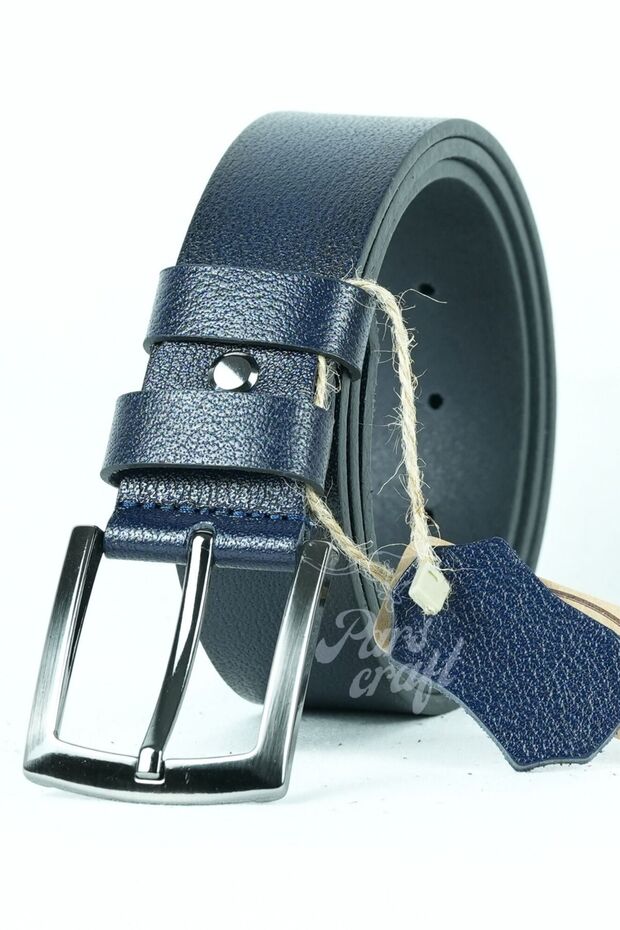 Genuine Buffalo Leather Men's Belt 4 cm Navy Blue Denim Fabric Trousers Sports Belt