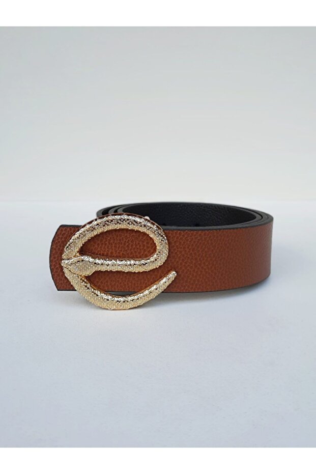 Women's Tan Belt with Snake Buckle, Gold Buckle Jean Belt, Jacket Belt, Trouser Belt