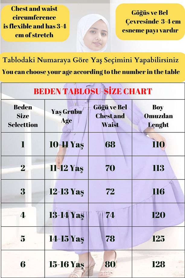 Kız Çocuk Aerobin Keten Kumaş Uzun Tesettür Elbise - 2