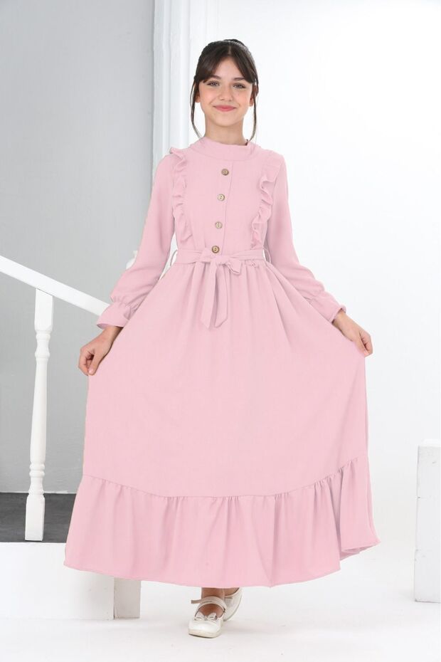 Young Girl Aerobin Linen Fabric Long Length Hijab Dress 11Age-12Age-13Age-14Age-15Age