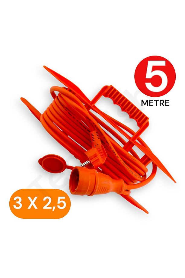 5 Metre Uzatma Kablosu 3x2,5 MM TTR Bakır Kablo Erkek Fiş-Dişi Fiş Baskılı - 1