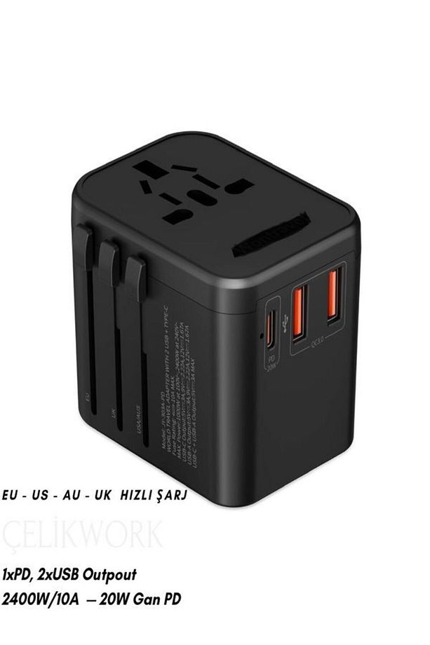 Fc-14 20w Global Seyahat Şarj Aleti - 2 Usb-a, 1 Pd-type-c Priz Adaptörü Çoğaltıcı - 1