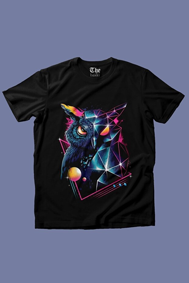 Black Color Cute Owl Printed Short Sleeve Children's T-shirt