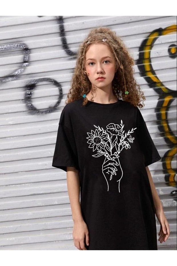 Girls' Oversized Floral Printed t-shirt Dress