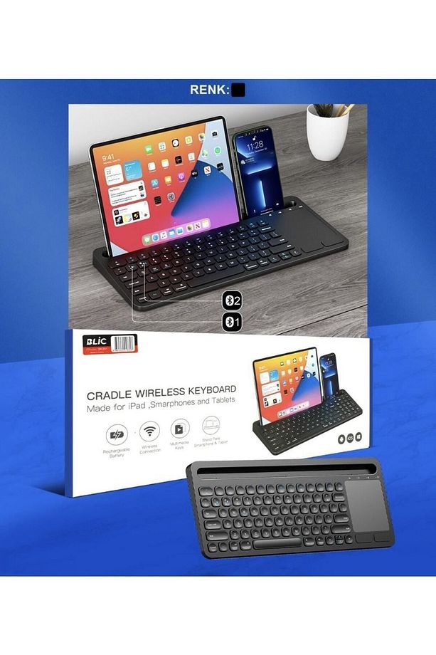 Türkçe Q, Type-c Şarjlı, Touchpad, Telefon, Tablet Standlı Bluetooth Klavye Ios/android/windows - 6