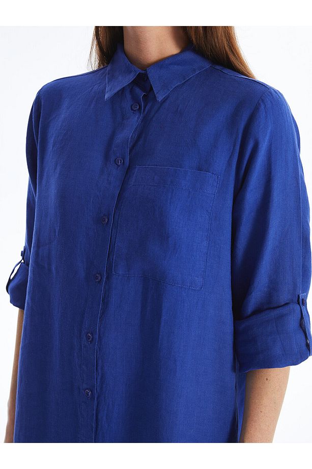 LCW Düz Oversize Keten Kadın Gömlek Tunik - 3