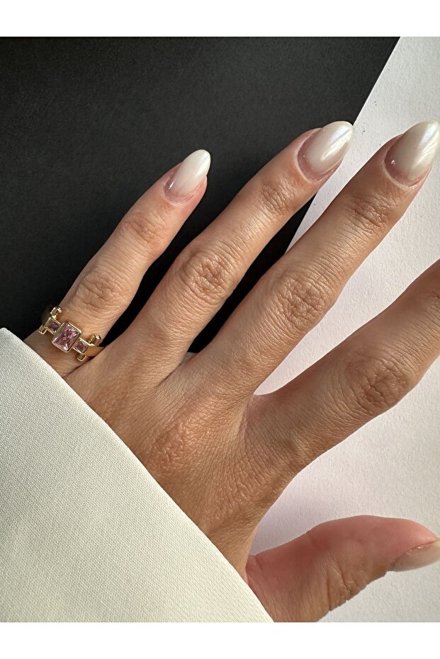 الذهب الوردي حجر مستطيلة نموذج البنصر الصغير - 2