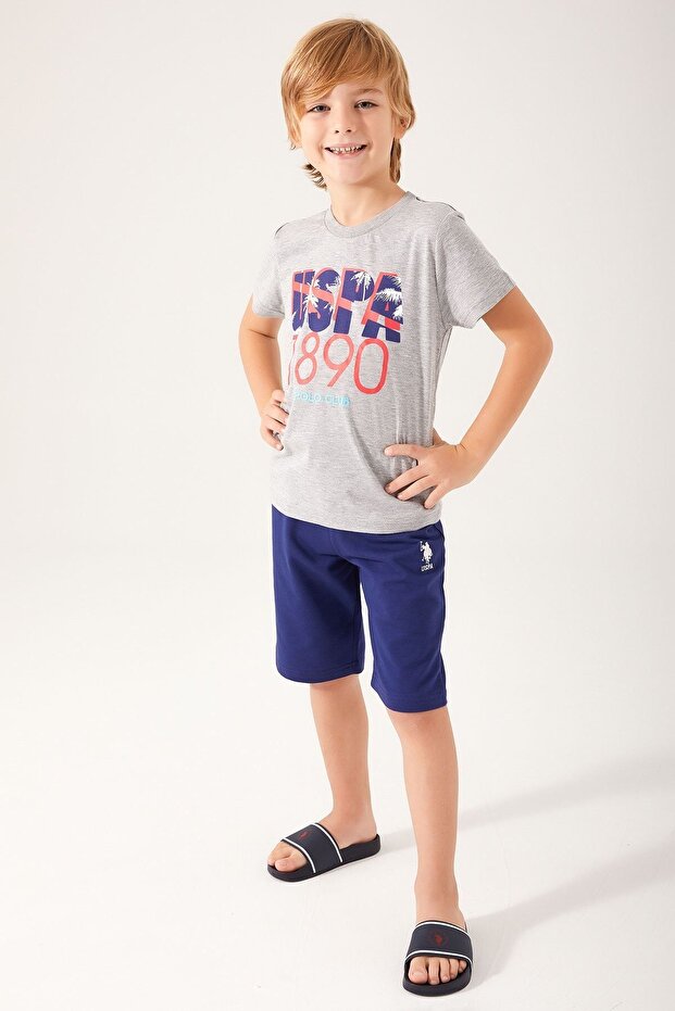 Base. Polo Assn Detail Gray Melange Boy Bermuda Suit