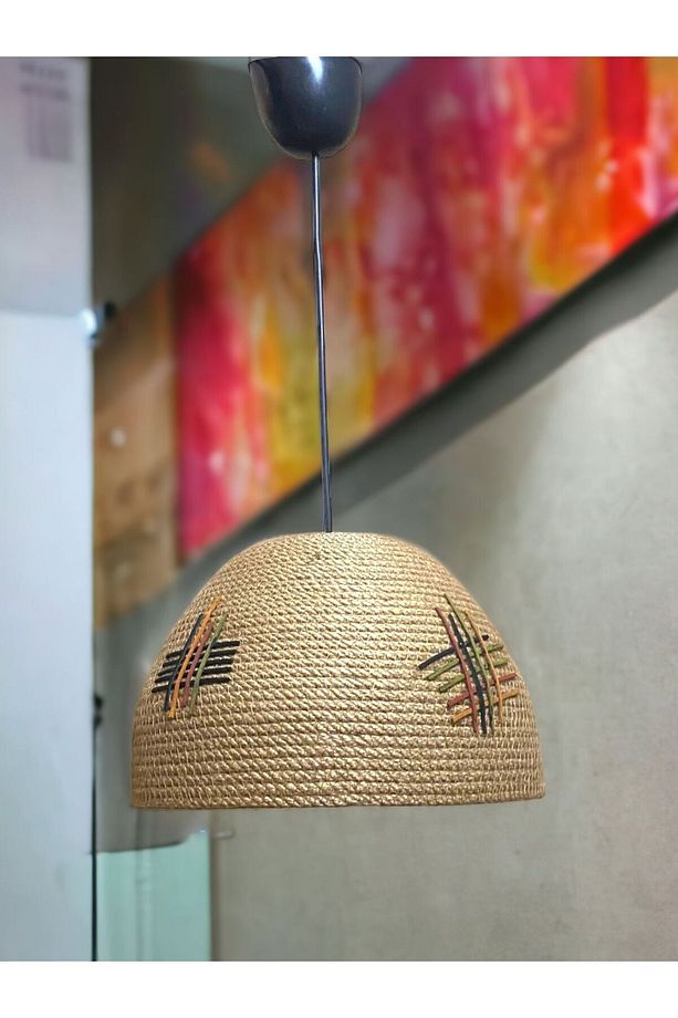 Dekoratif Hasır Avize, Modern Avize, Tasarım Avize, Rustik Avize, Jüt Halatlı Sarkıt Avize - 5
