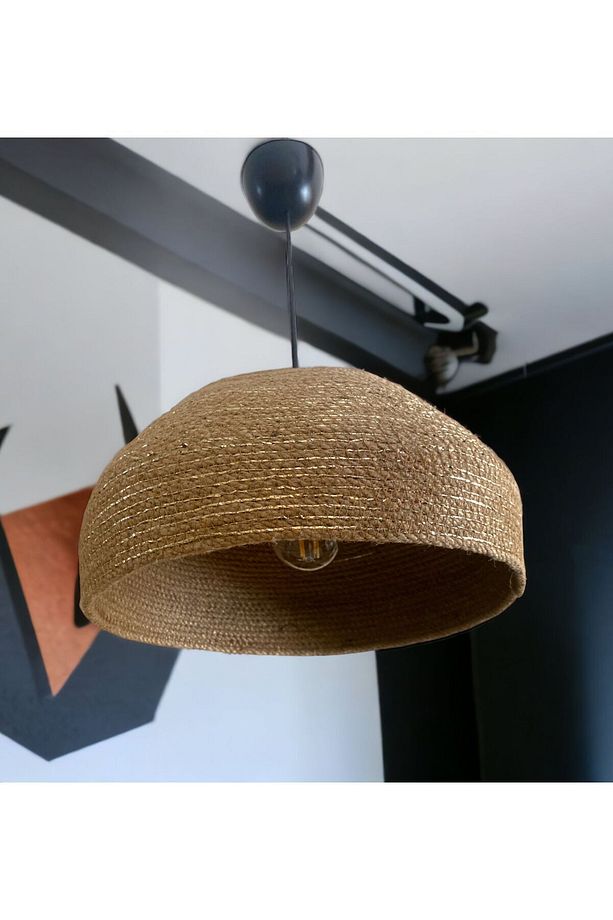 Dekoratif Hasır Avize, Modern Avize, Tasarım Avize, Rustik Avize, Jüt Halatlı Sarkıt Avize - 3