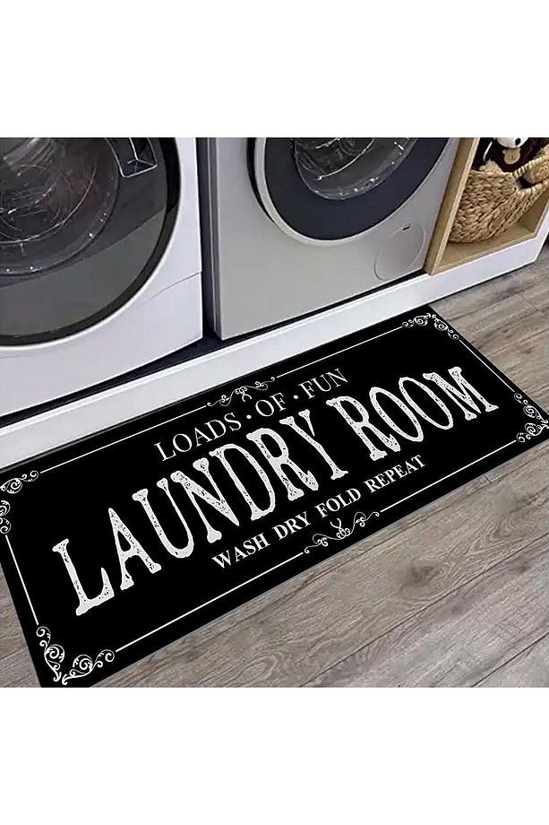 Else Siyah Çamaşır Kurutma Makinesi Duş Önü Kaymaz Yıkanabilir Banyo Paspası Halısı 60x140cm - 1
