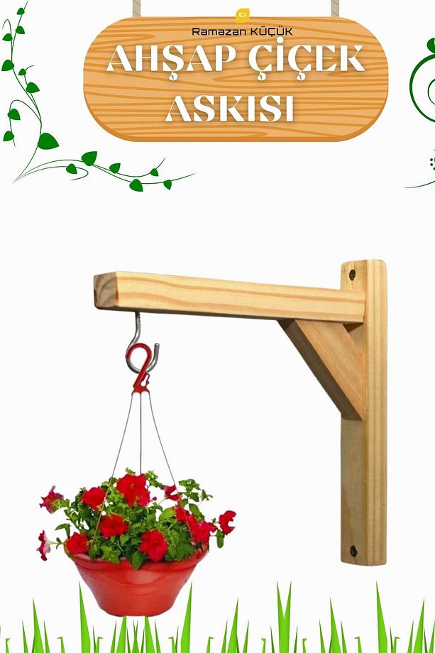 Ahşap Sarkıt Çiçekler Için Kancalı Duvar Askılığı Balkon Askısı Ahşap Çiçeklik - 2
