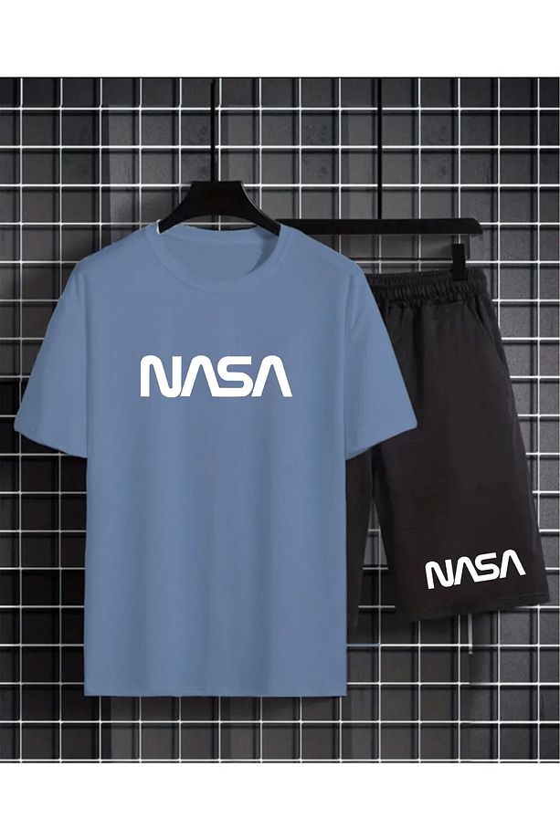 Unisex Nasa basdkılı şort alt üst Takımı - 1
