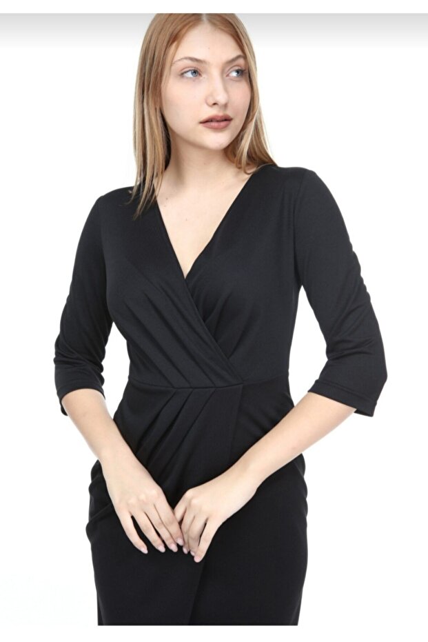 Rochie midi neagră la două piept - 2
