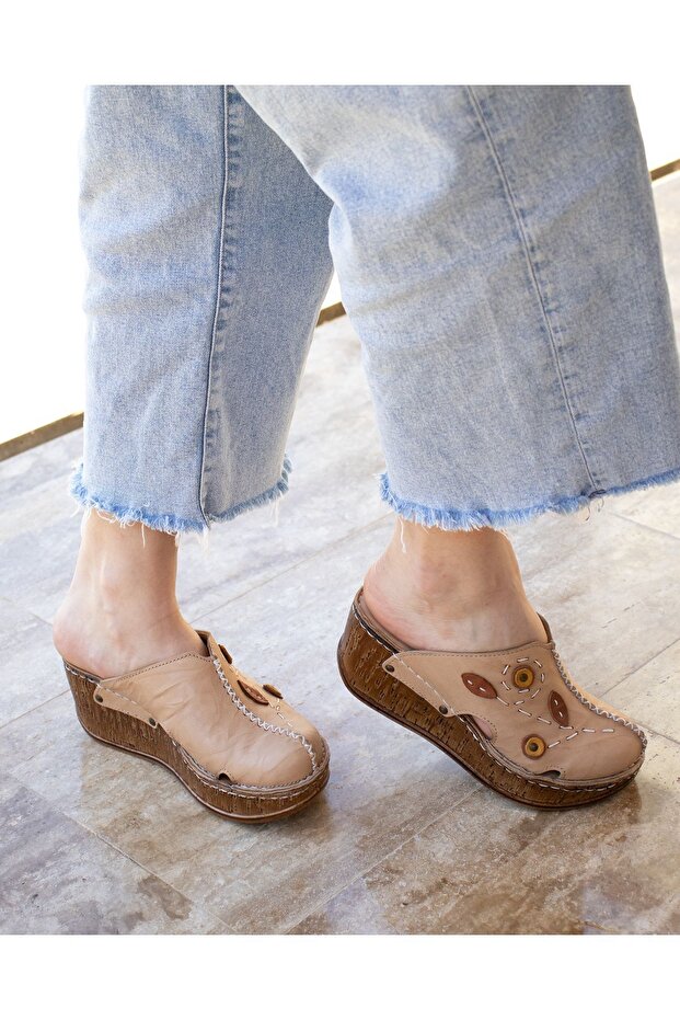 Orthopedic Wedge Heeled Leather Slippers 11407