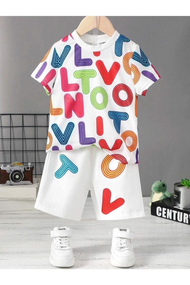 Children's Letter Printed T-Shirt and Shorts Set