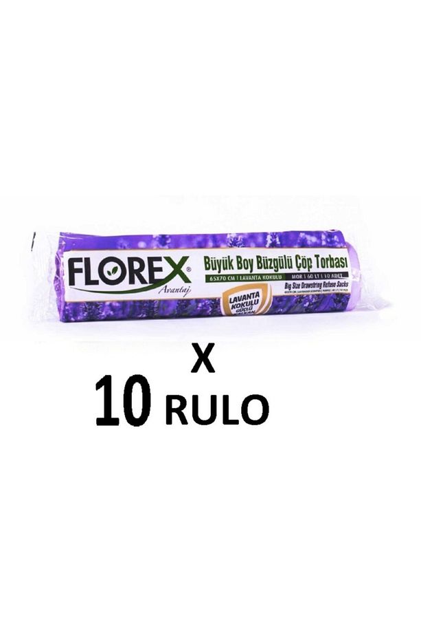 Florex Lavanta Kokulu Büzgülü Büyük Boy ( 65x70 Cm ) Çöp Poşeti Mor 10 Rulo 10*10=100 Adet - 1