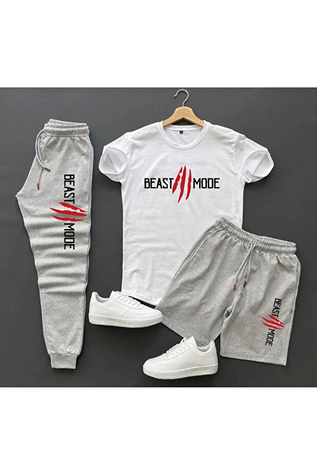 Unisex 3-Piece Combination - Smile Printed T-shirt, Shorts and Sweatpants
