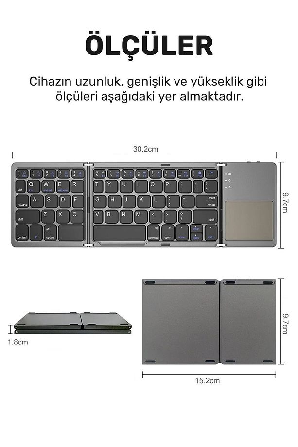 Katlanabilir Bluetooth Klavye Ultra Ince, Şarj Edilebilir, Touchpadli, Kablosuz - 5