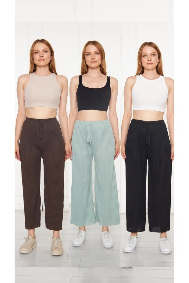 3-Piece Black - Green - Brown Women's Corded Fabric Comfortable Pants & Sweatpants Casual Comfortable Home Wear Pajamas