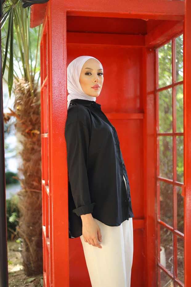 Oversize Basic Tesettür Gömlek - 3
