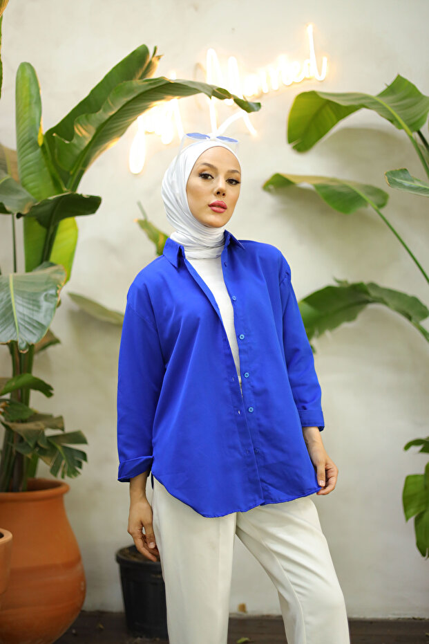 Oversize Basic Tesettür Gömlek - 1