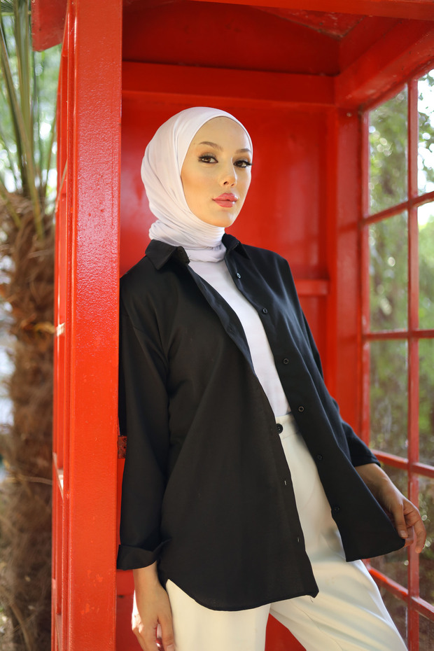 Oversize Basic Tesettür Gömlek - 1