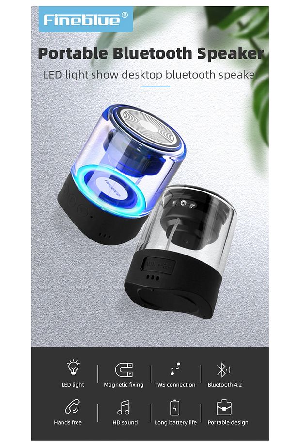 Fineblue MK22 TWS Bluetooth kablosuz hoparlör  LED ışık Mega bas taşınabilir su geçirmez - 5