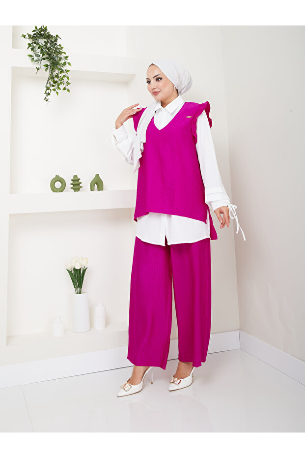 Trend Fabric Women's Hijab Set - 3-Piece Shirt and Vest Set