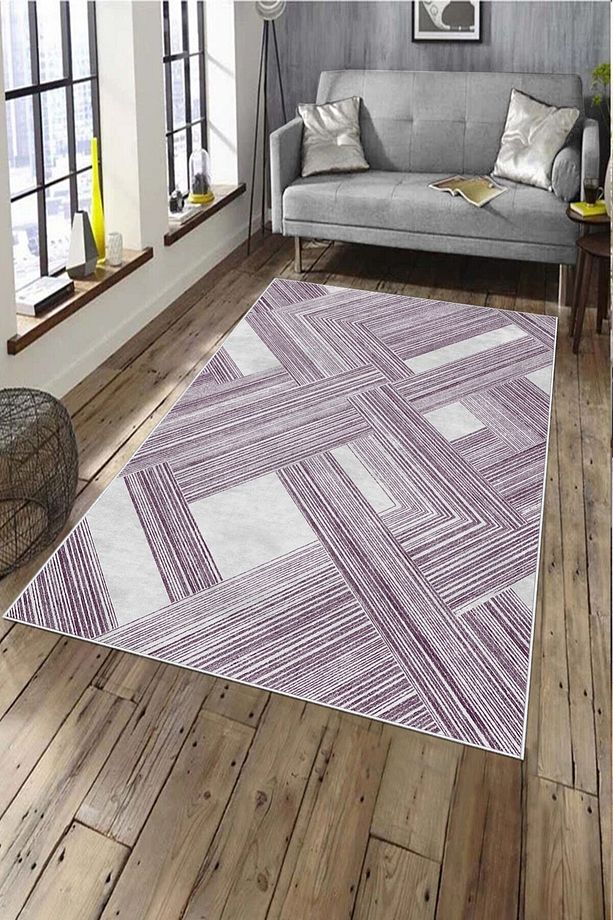 Mürdüm Pvc Deri Kaymaz Taban Modern Salon Saçaksız Halı A139 - 1