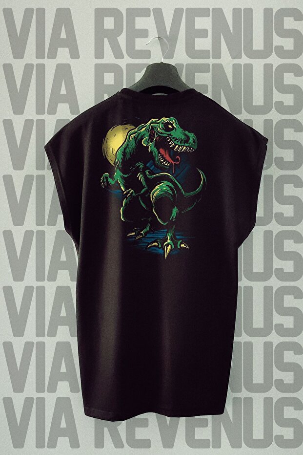 T-Rex Back Printed Sleeveless Black Sport T-shirt