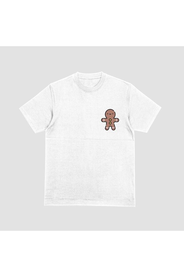 Unisex White Christmas Cookie Man Printed Oversize T-shirt