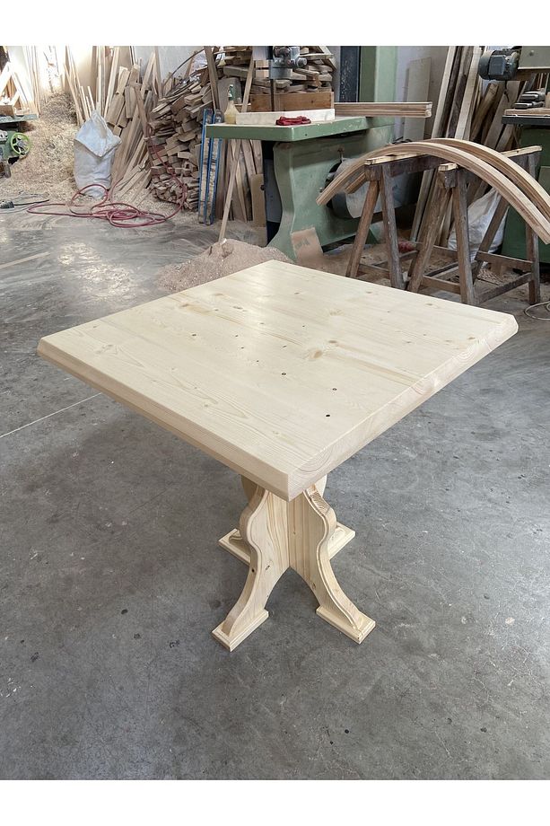 Masif Doğal Ahşap Yonca Ayaklı Kütük Masa, 70x70cm, Balkon-Kafe-Mutfak-Yemek Masası - 4