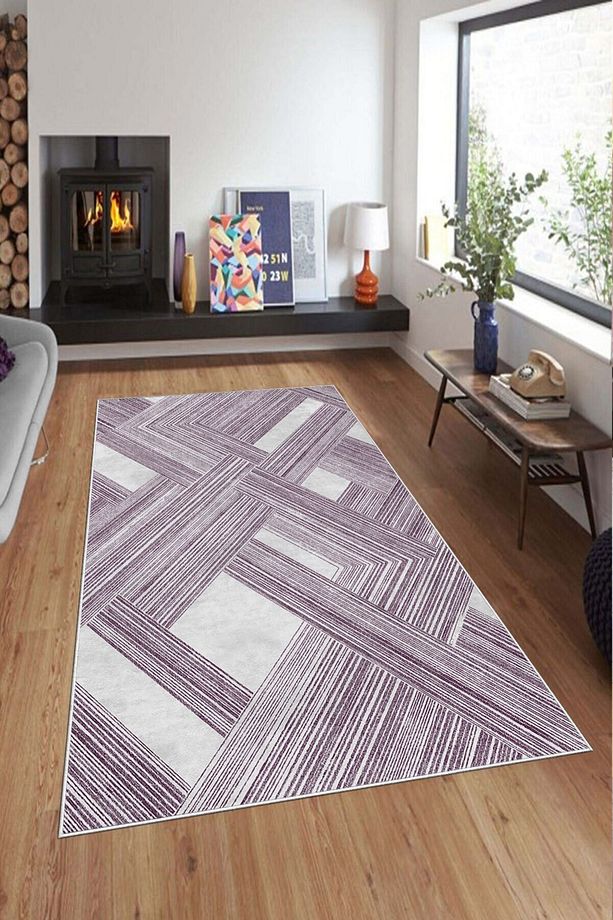 Mürdüm Pvc Deri Kaymaz Taban Modern Salon Saçaksız Halı A139 - 3