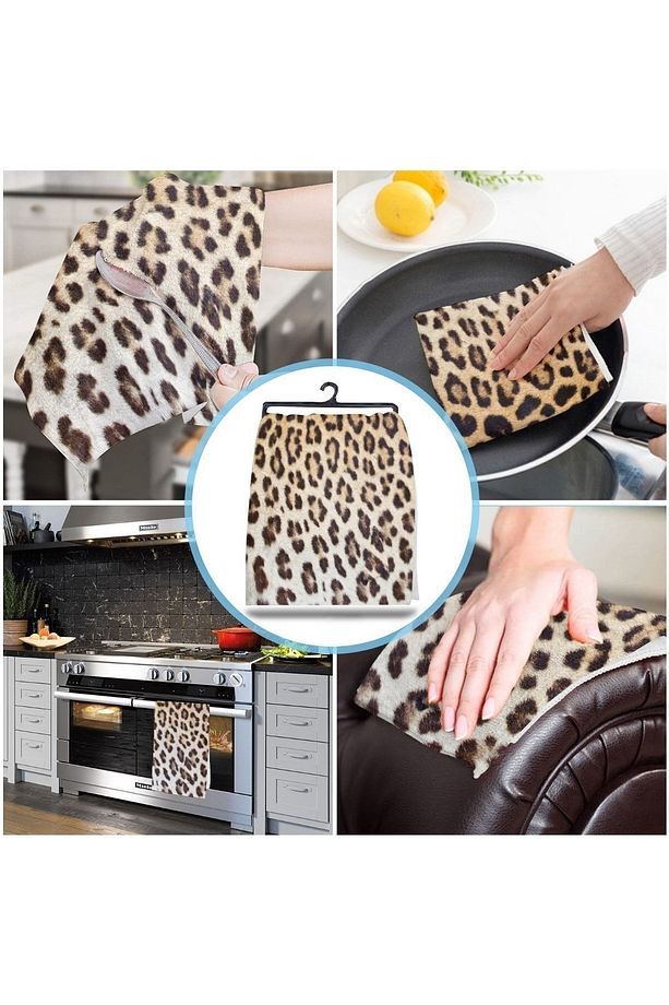 Leopar Desenli Mikrofiber Mutfak Havlusu Kurulama Bezi Su Emici El Yüz Havlusu - 3