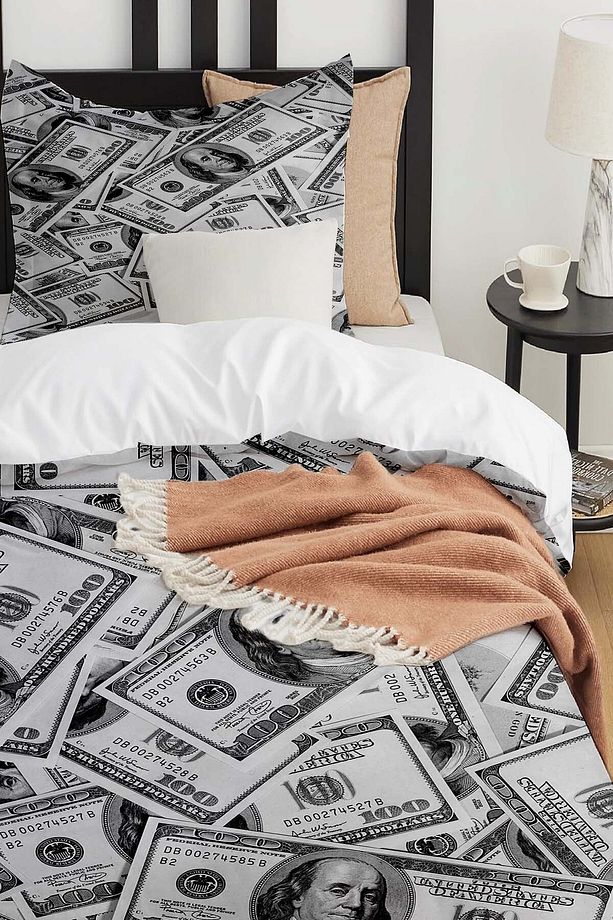 Para Dolar Desenli Baskılı Pamuk Saten Çocuk ve Tek Kişilik Nevresim Takımı - 3