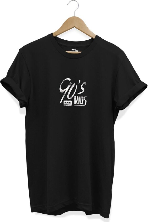 Black Unisex 90's Kid Nostalgia Retro Printed Short Sleeve T-shirt