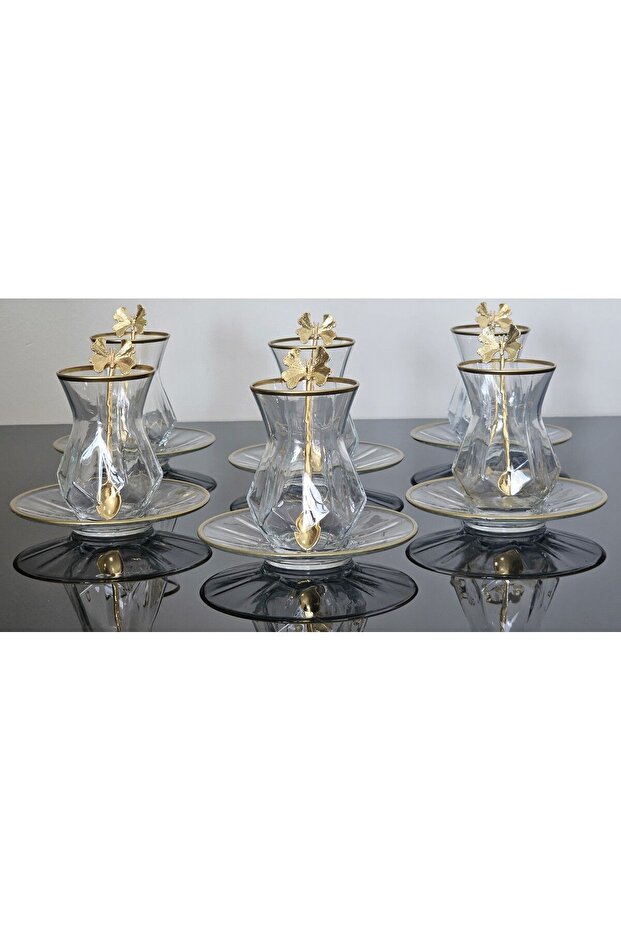 18 Piece Alya Tea Set for 6 People with Glass Plates and Tea Spoons