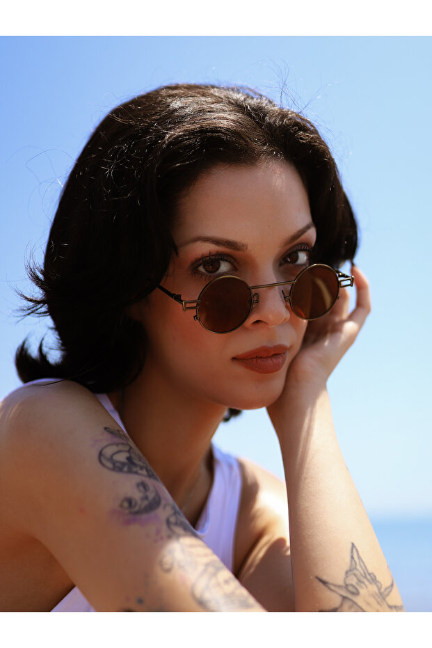 Round Brown Unisex Sunglasses Yw-9030h
