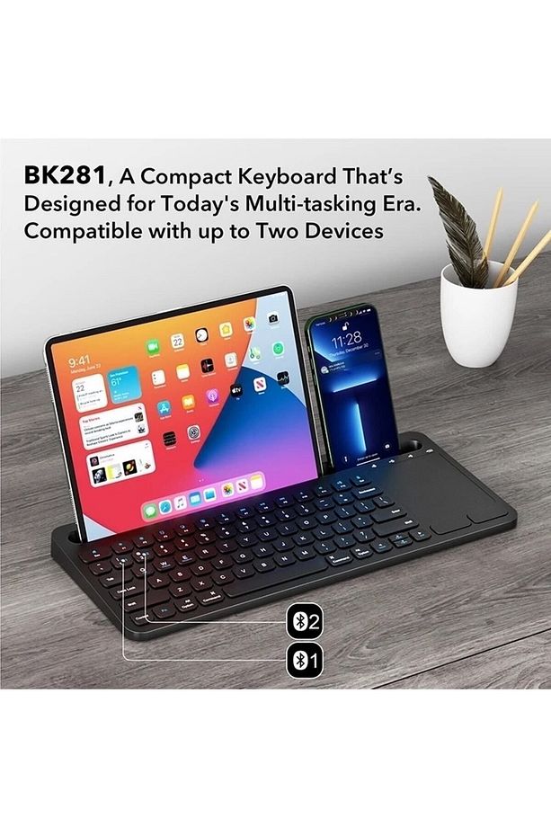 Türkçe Q, Type-c Şarjlı, Touchpad, Telefon, Tablet Standlı Bluetooth Klavye Ios/android/windows - 5