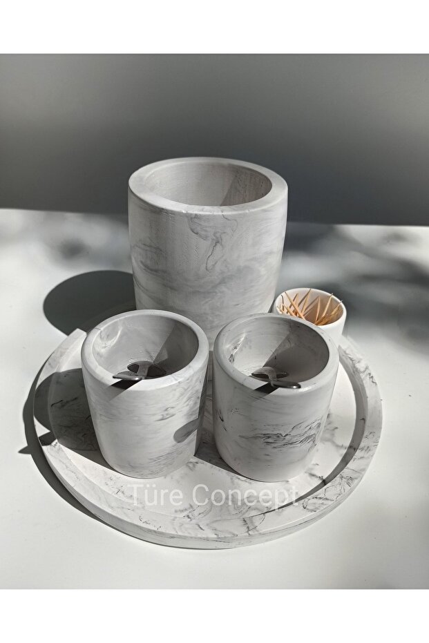 طقم وعاء توابل وملح وفلفل منقوش بالرخام - 3