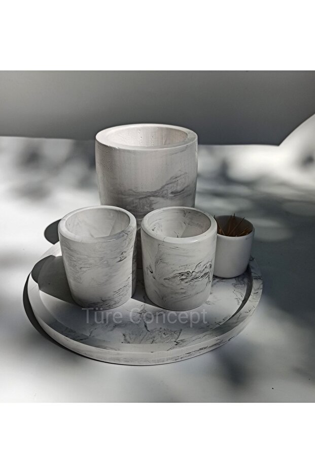 طقم وعاء توابل وملح وفلفل منقوش بالرخام - 1